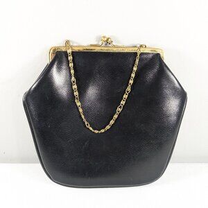 Vintage black purse, faux leather black handbag